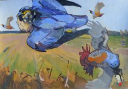 HASLEN, ANDREW (born 1951) British (AR), Hawking Red Legs, acrylic on card, signed. 50 x 70 cm.
