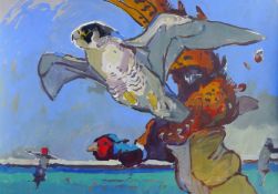 HASLEN, ANDREW (born 1951) British (AR), Upending a Pheasant, acrylic on card. 50 x 70 cm.