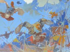 HASLEN, ANDREW (born 1951) British (AR), Partridge Putting in Early, acrylic on card, signed.