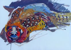 HASLEN, ANDREW (born 1951) British (AR), Hiding Pheasant, acrylic on card, signed. 50 x 70 cm.