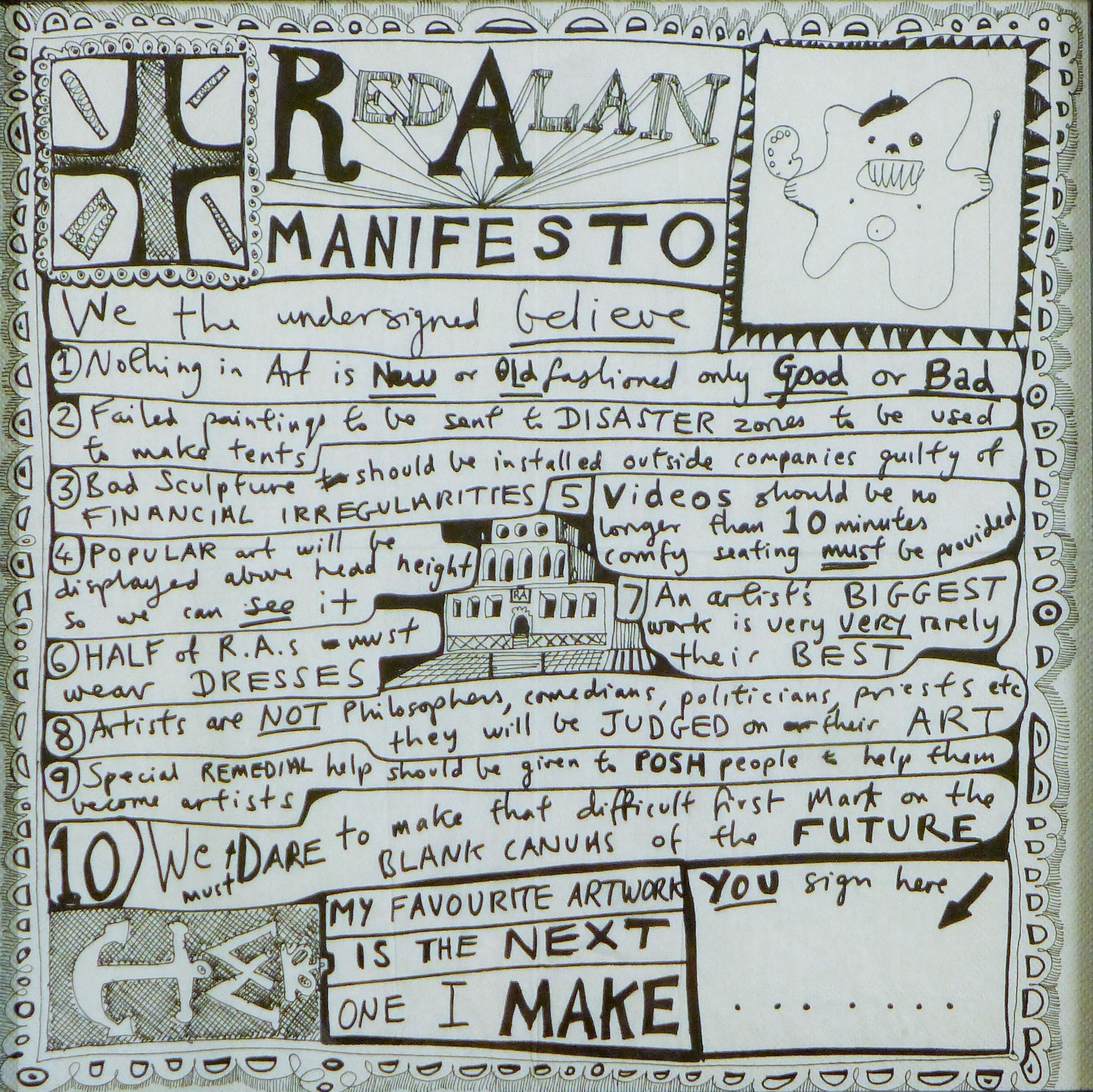 PERRY, SIR GRAYSON CBE RA (born 1960) British (AR), Red Alan Manifesto, a print, framed and glazed.