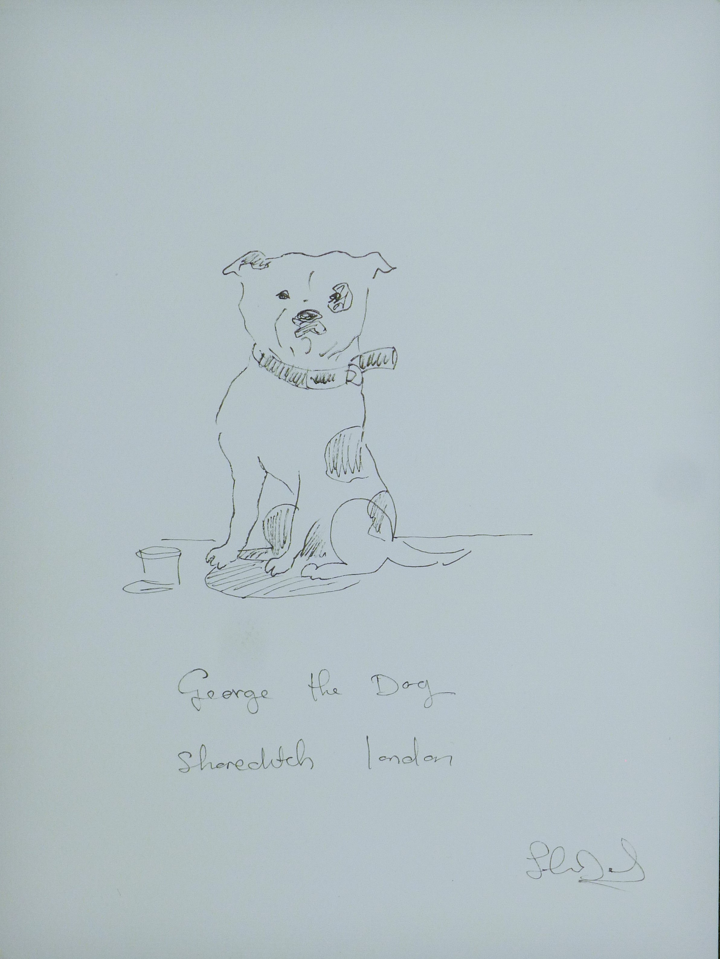 DOLAN, JOHN, George The Dog, Shoreditch, London, an original drawing, ink on card,