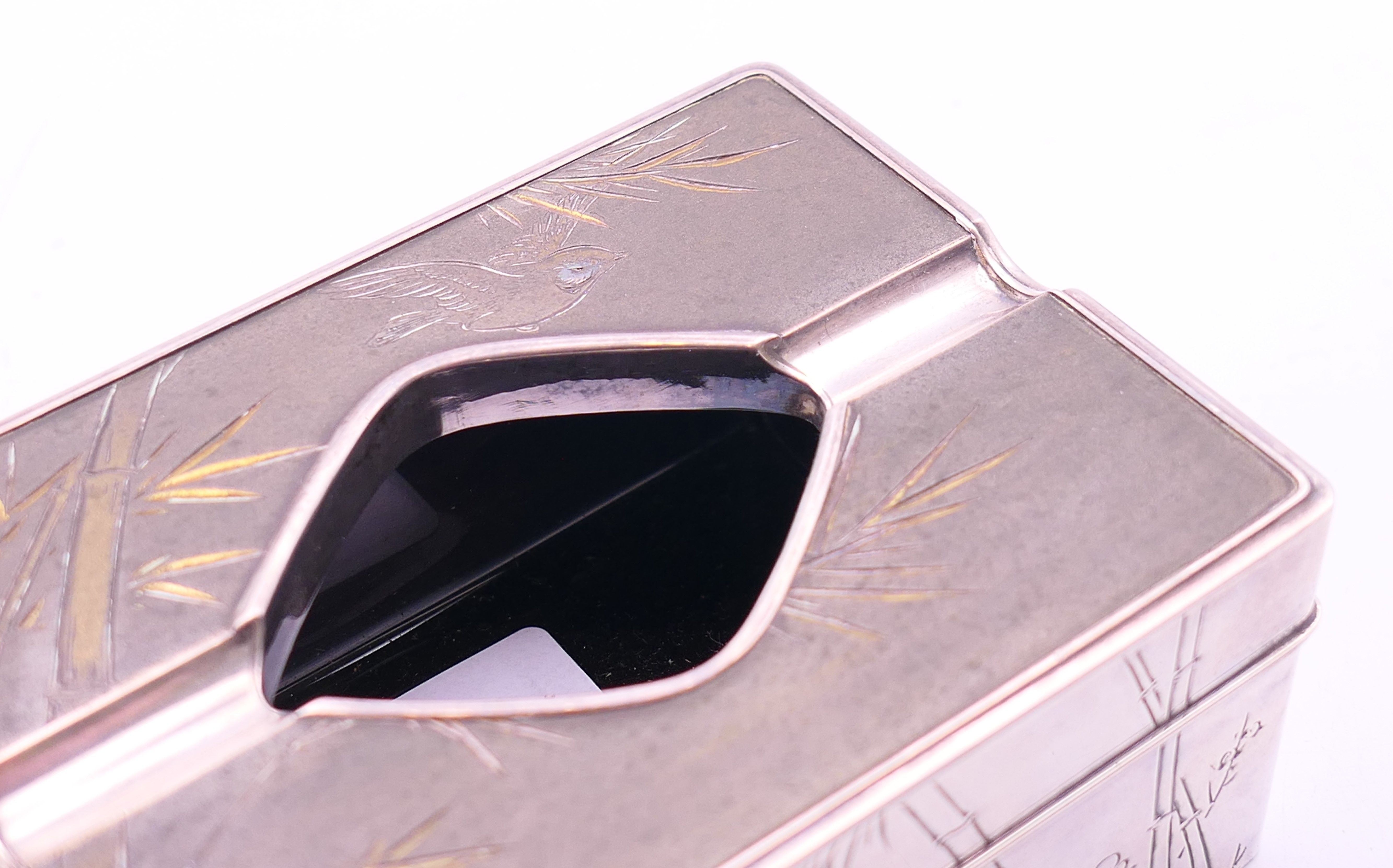 A Japanese silver and mixed metal ash tray. 10 cm long. - Image 3 of 5