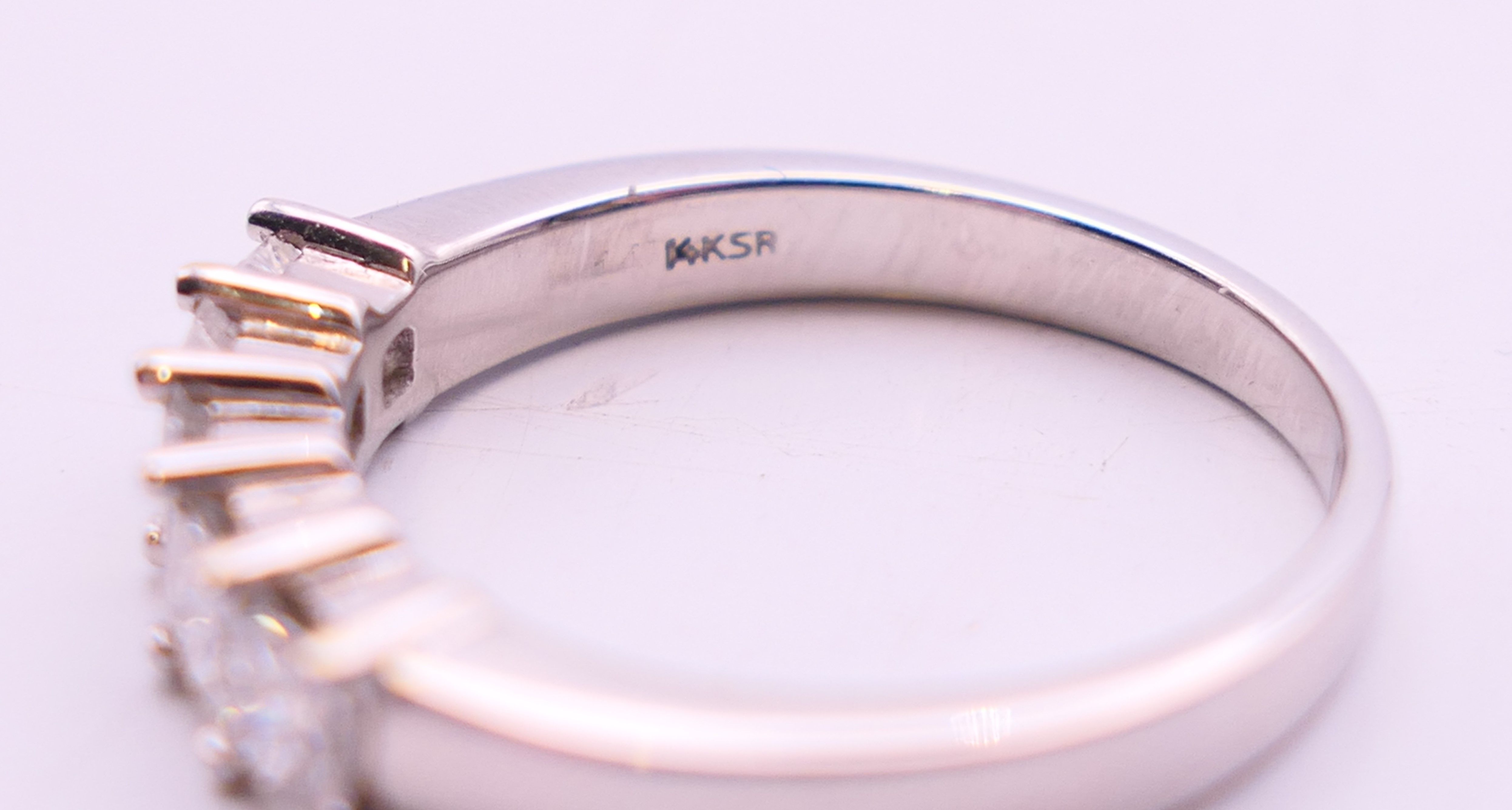 A 14 K white gold five-stone ring. Ring size O. - Image 5 of 6
