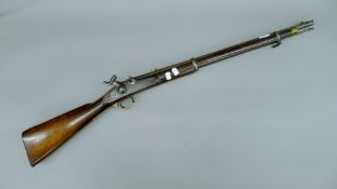An Indian army 14-bore two-band percussion musket with fixed rear sight, breech stamped,
