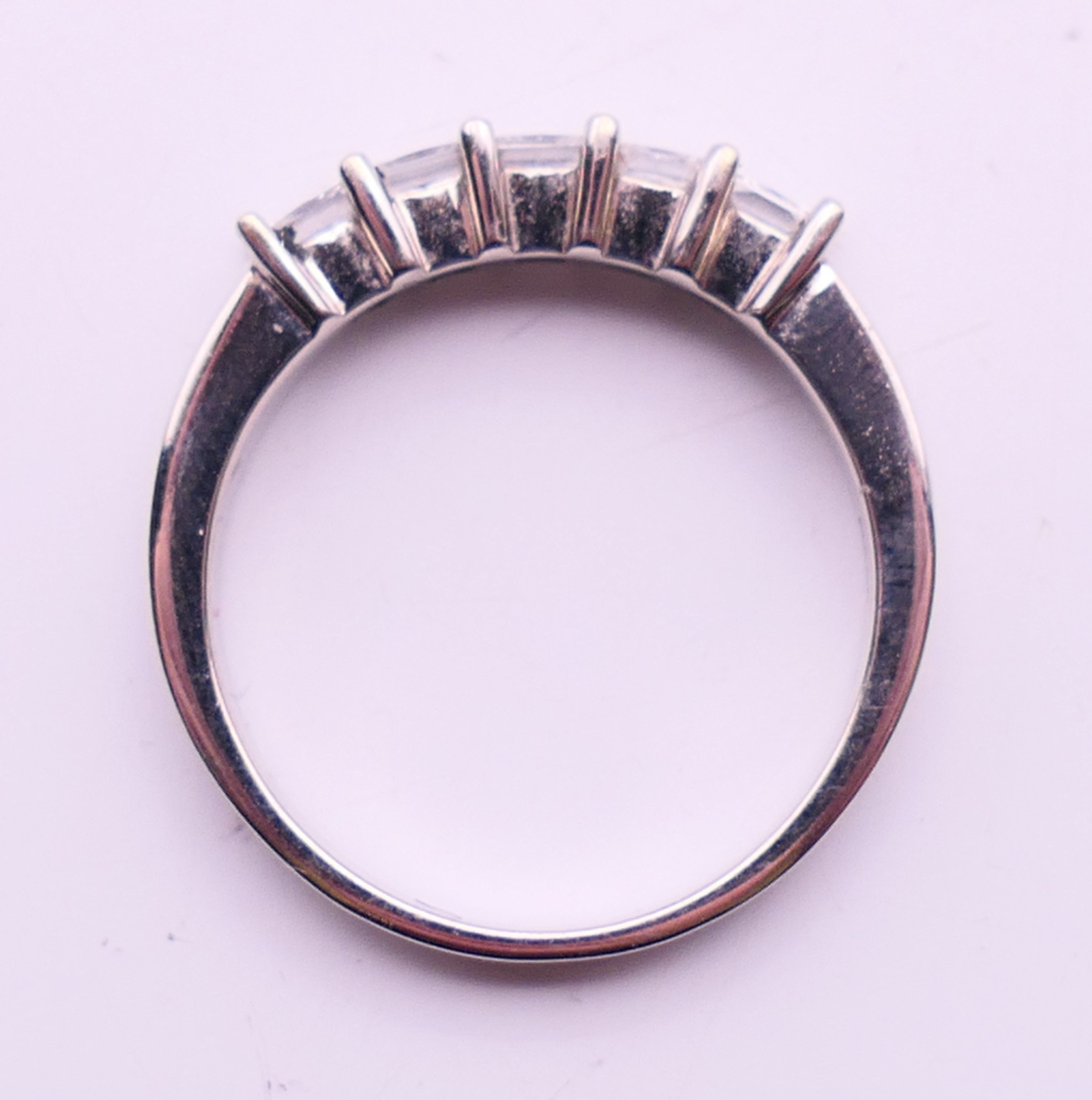 A 14 K white gold five-stone ring. Ring size O. - Image 6 of 6