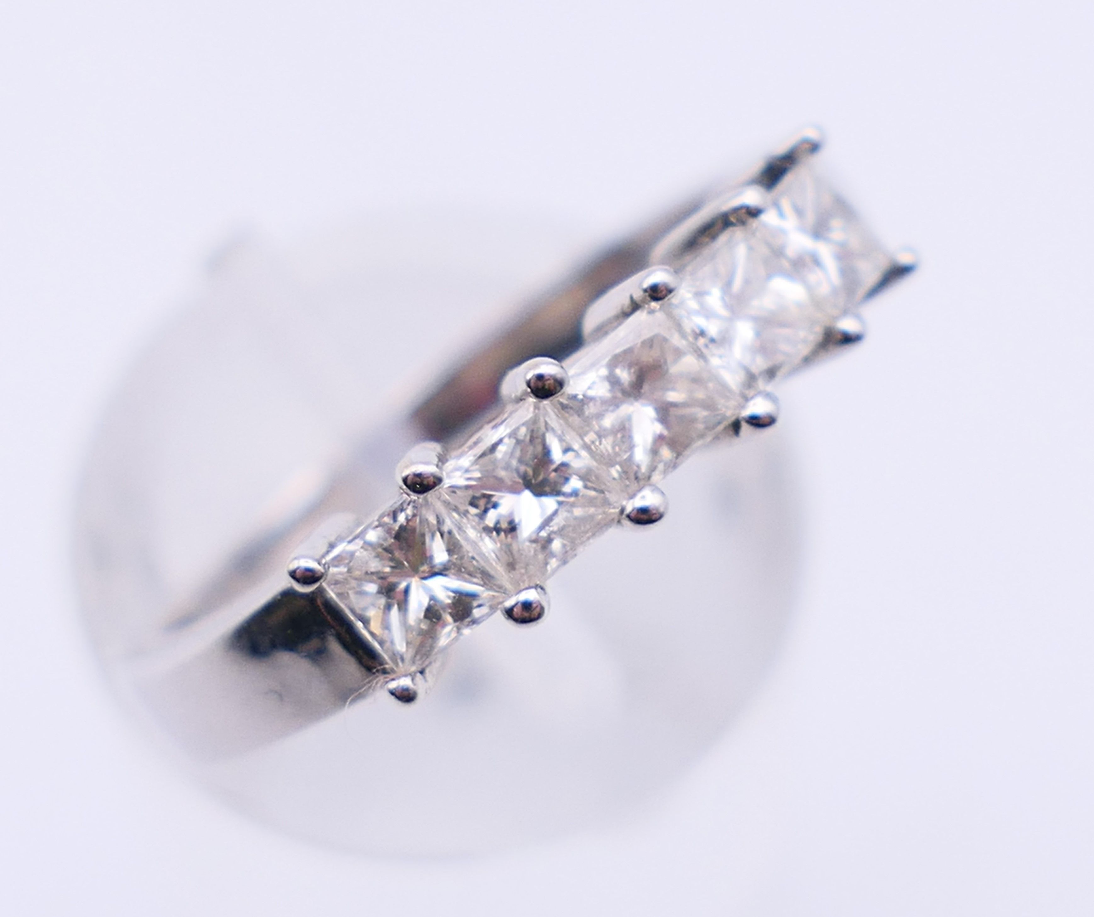 A 14 K white gold five-stone ring. Ring size O. - Image 4 of 6