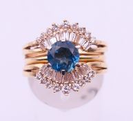 A 14 K gold combination ring. Ring size O/P.