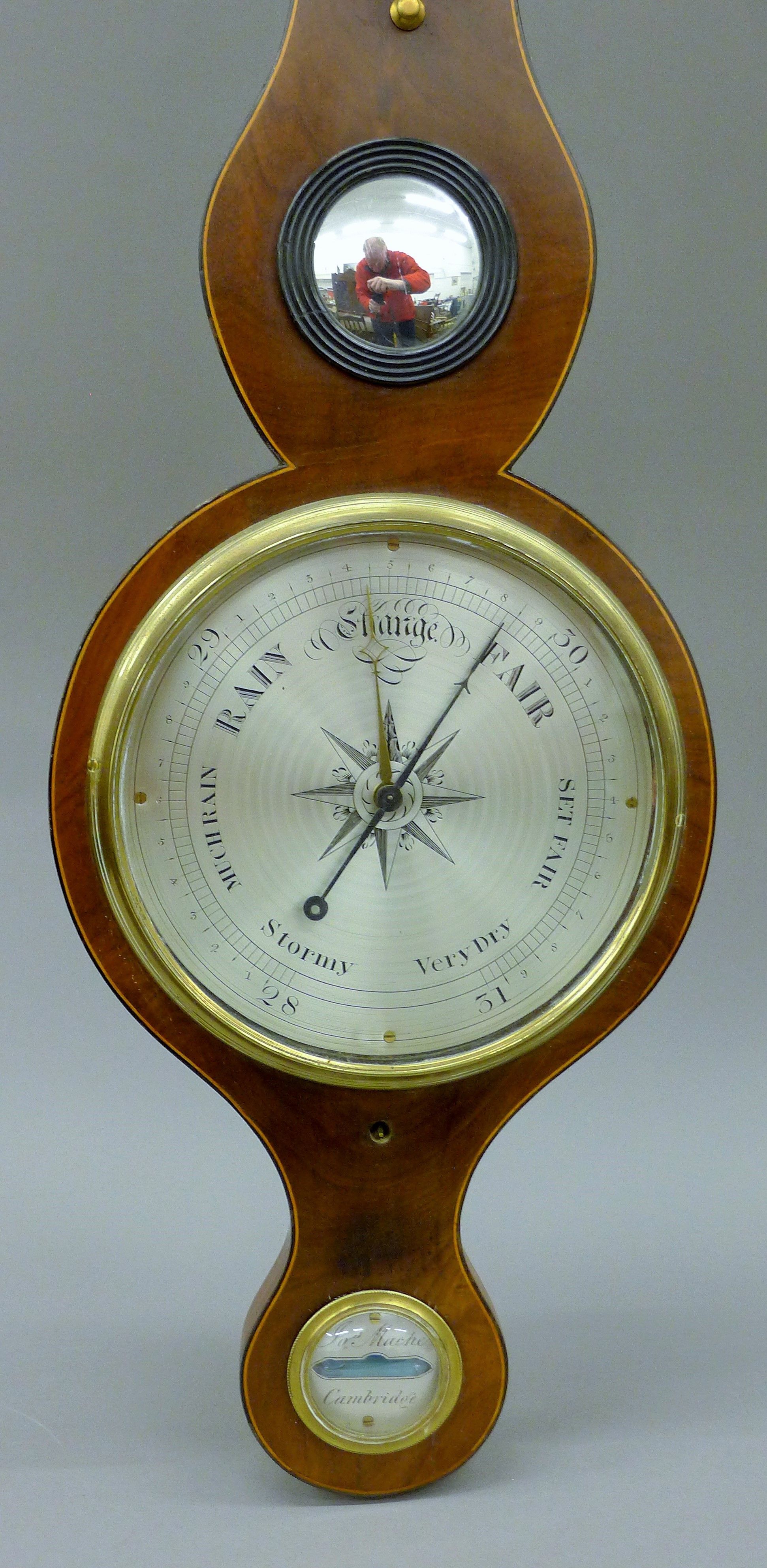 A 19th century mahogany banjo barometer inscribed 'Jos Mache, Cambridge'. 99 cm high. - Image 2 of 7