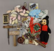 A quantity of miscellaneous items, including compacts, vestas, hat pins and a toy Mickey Mouse.