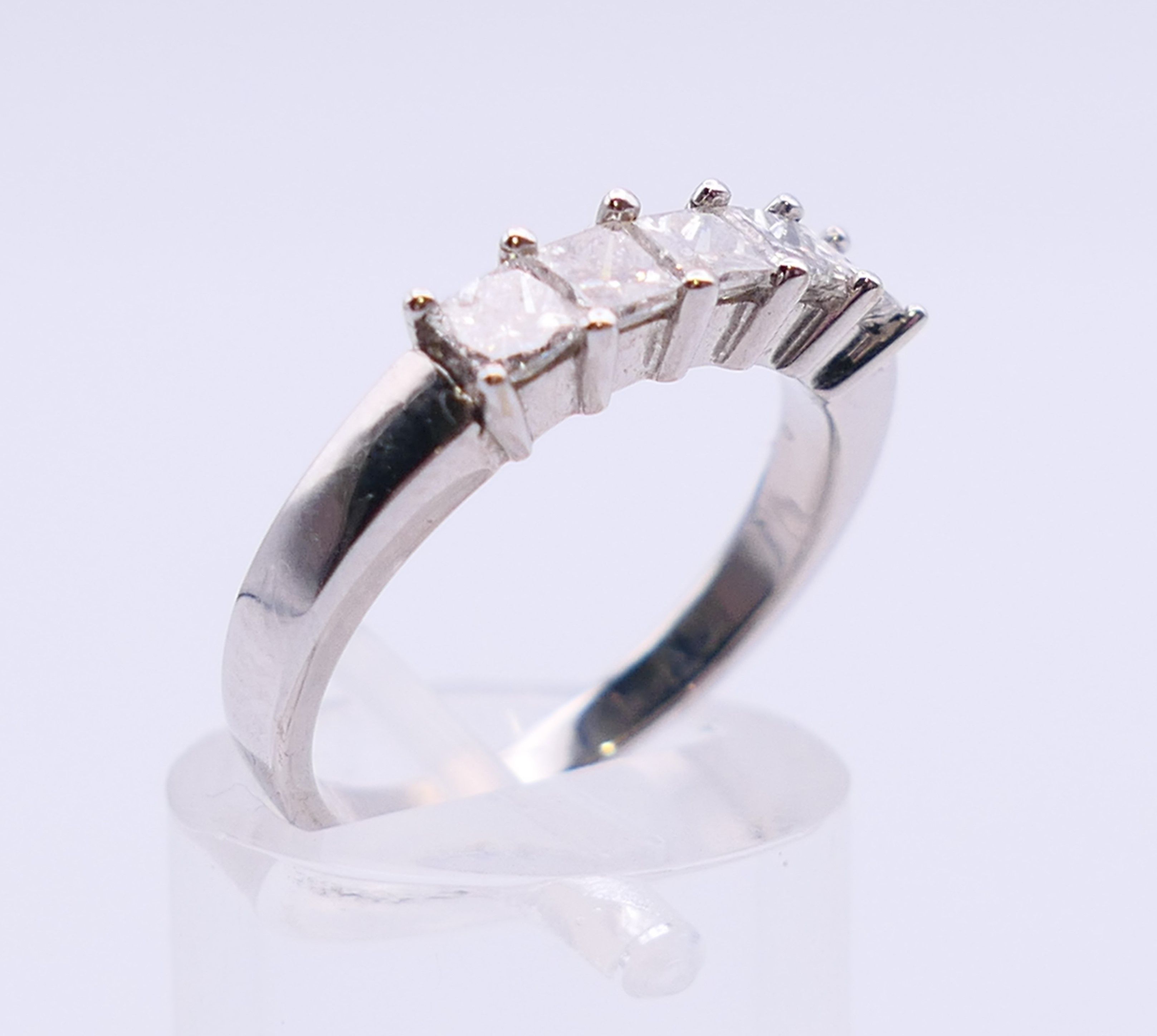 A 14 K white gold five-stone ring. Ring size O. - Image 3 of 6