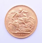 A 1907 King Edward VII gold sovereign.