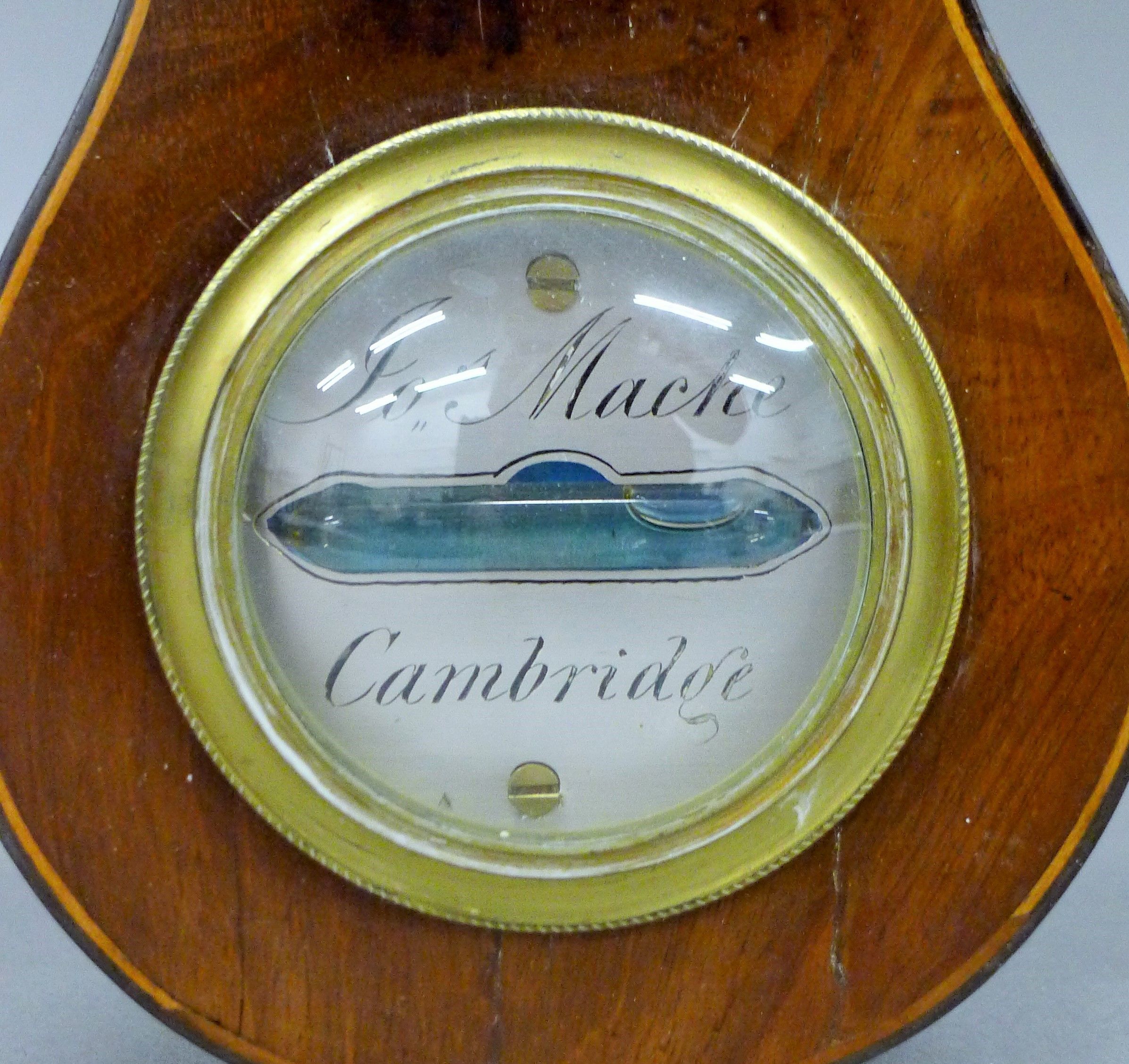 A 19th century mahogany banjo barometer inscribed 'Jos Mache, Cambridge'. 99 cm high. - Image 4 of 7