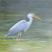 DAVID PARRY (born 1942) British (AR), Heron, acrylic on board, signed. 30.5 x 30.5 cm.