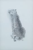 A black and white print of a cheetah,