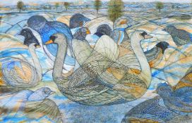 RAMSAY, LINDA (Born 1951) British (AR), Swans, brush, pen and ink, signed and dated 2019.