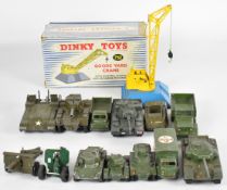 Thirteen vintage Dinky Toys diecast model military vehicles together with a Goods Yard Crane, 752,