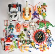 A collection of 1980's action figures and vehicles to include He-Man MOTU, Thundercats and Teenage