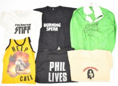 A collection of Rock / Pop promotional T-shirts / clothing comprising I'm Bored STIFF (records),