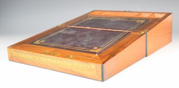 19thC Tunbridgeware walnut writing slope, width 35cm