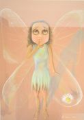 Modern novelty pastel study of a fairy with her finger to mouth, signed and dated 2015, 66 x 46cm,