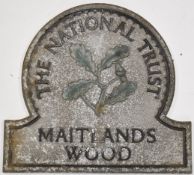 Maitlands Wood National Trust cast aluminium sign of Stroud, Gloucestershire interest, height 38cm