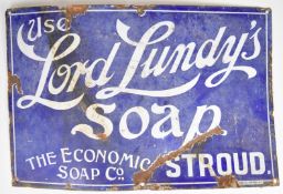 Vintage enamel advertising sign 'Use Lord Lundy's Soap, The Economic Soap Co, Stroud', of