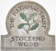 Stockend Wood National Trust cast aluminium sign of Stroud, Gloucestershire interest, height 38cm