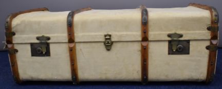 Ash bound suede covered vintage trunk, the interior with silk lined tray, W92 x D56 x H35cm