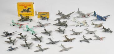 Twenty eight Dinky Toys diecast model military aircraft to include Supermarine Swift Fighter 734 and