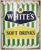 R White's soft drinks vintage enamel advertising sign, 64 x 52cm