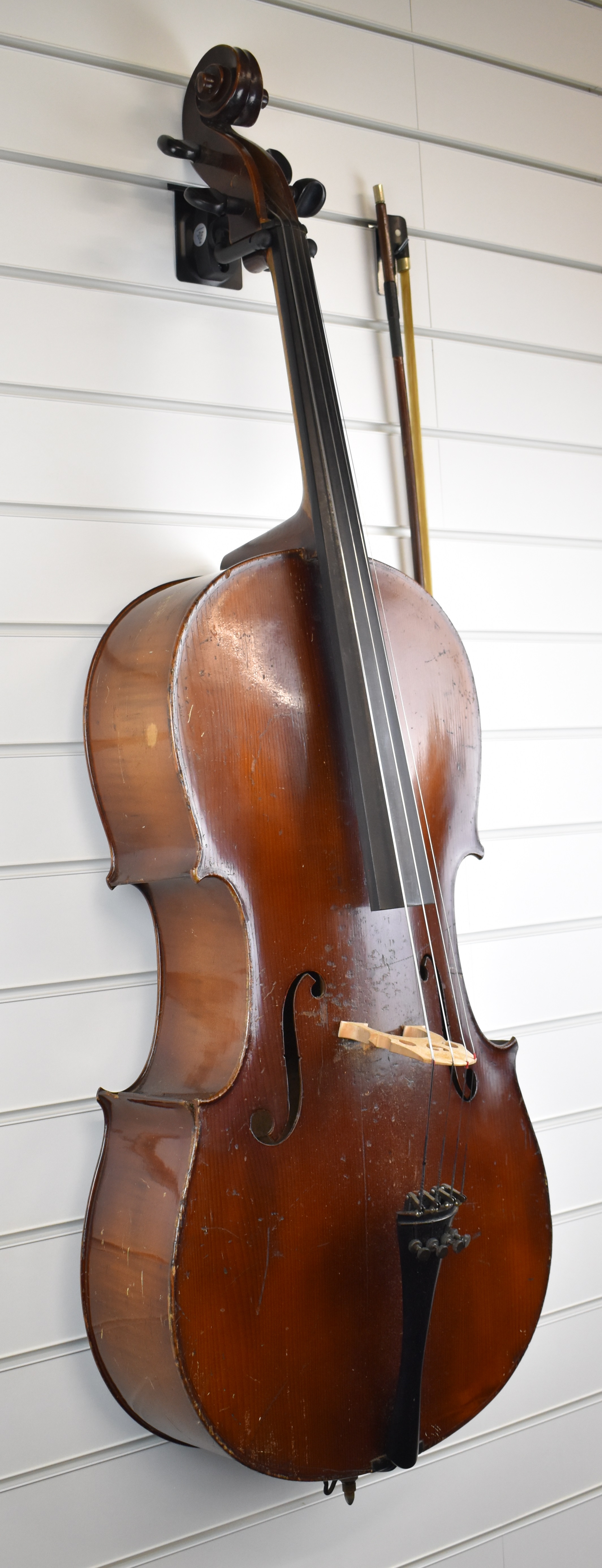 Unnamed 19th century cello with 76cm two piece back and related bow - Image 5 of 8