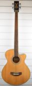 Stretton Payne Spabacen electro-acoustic bass guitar with faux ivory and line inlaid decoration