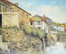 Nigel Hallard oil on canvas coastal scene Mousehole, Cornwall, signed and dated 1974 lower right, 49