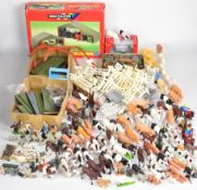 A large collection of metal and plastic Britains farm animals together with a quantity of fencing