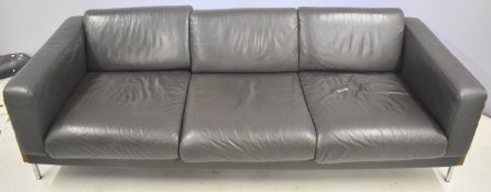 Robin Day Forum three seater retro mid century modern chrome, rosewood and leather sofa, L207 x