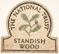 Standish Wood National Trust cast aluminium sign of Stroud, Gloucestershire interest, height 38cm