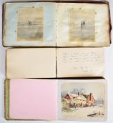 Three early 20th century watercolour/autograph albums, including watercolours and pen and ink