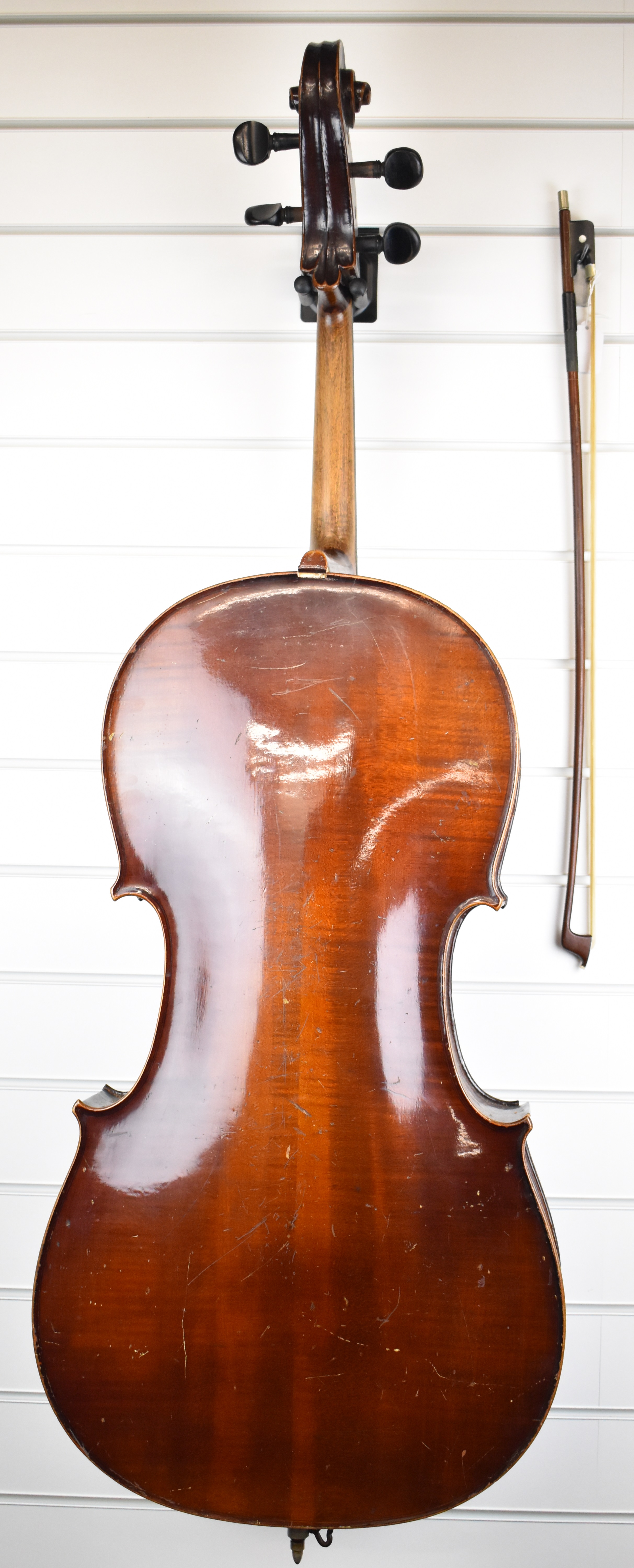 Unnamed 19th century cello with 76cm two piece back and related bow - Image 3 of 8