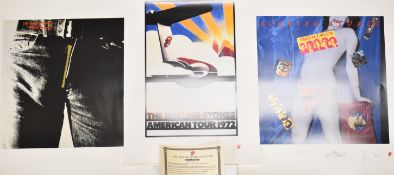 Three Rolling Stones posters comprising Undercover 193/5000, Sticky Fingers and 1972 American