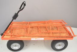 Four wheel trolley with pneumatic tyres, bed 122 x 61cm