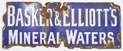 Basker & Elliott's Mineral Waters vintage Cardiff interest enamel advertising sign, 15 x 38cm