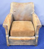 Vintage children's leather armchair with studwork decoration, height 65cm