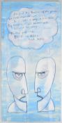 Pink Floyd Pop / Rock interest signed oil on canvas with Division Bell album lyrics, signed by Roger