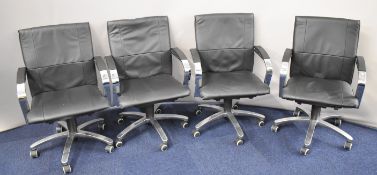 Set of four Sato office chairs with chrome arms and adjustable height and recline