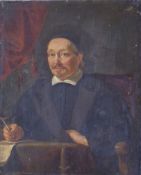 After Hans Holbein, Old Master school oil on panel portrait of Erasmus of Rotterdam writing, with