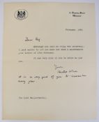 Harold Wilson signed / autographed typed letter on 10 Downing Street notepaper with additional