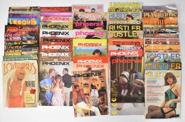 Vintage glamour / erotic magazines including Phoenix issues 1-8 and later, Lesgirls issues 1-4,