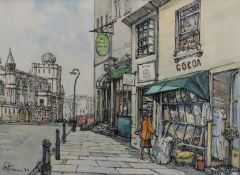 R.C. Francis pen, ink and wash Cheltenham, Gloucestershire street scene, signed and dated 92 lower