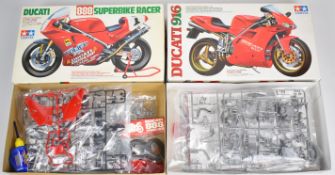 Two Tamiya 1:12 scale plastic model motorbike kits comprising Ducati 916 14068 and Ducati 888
